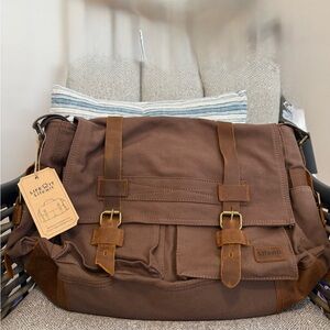 LifeWit Brown Canvas Messenger Bag with Leather details